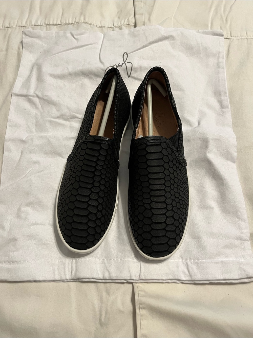 Black Slip-On Sneakers - Faux Python-Textured Upper